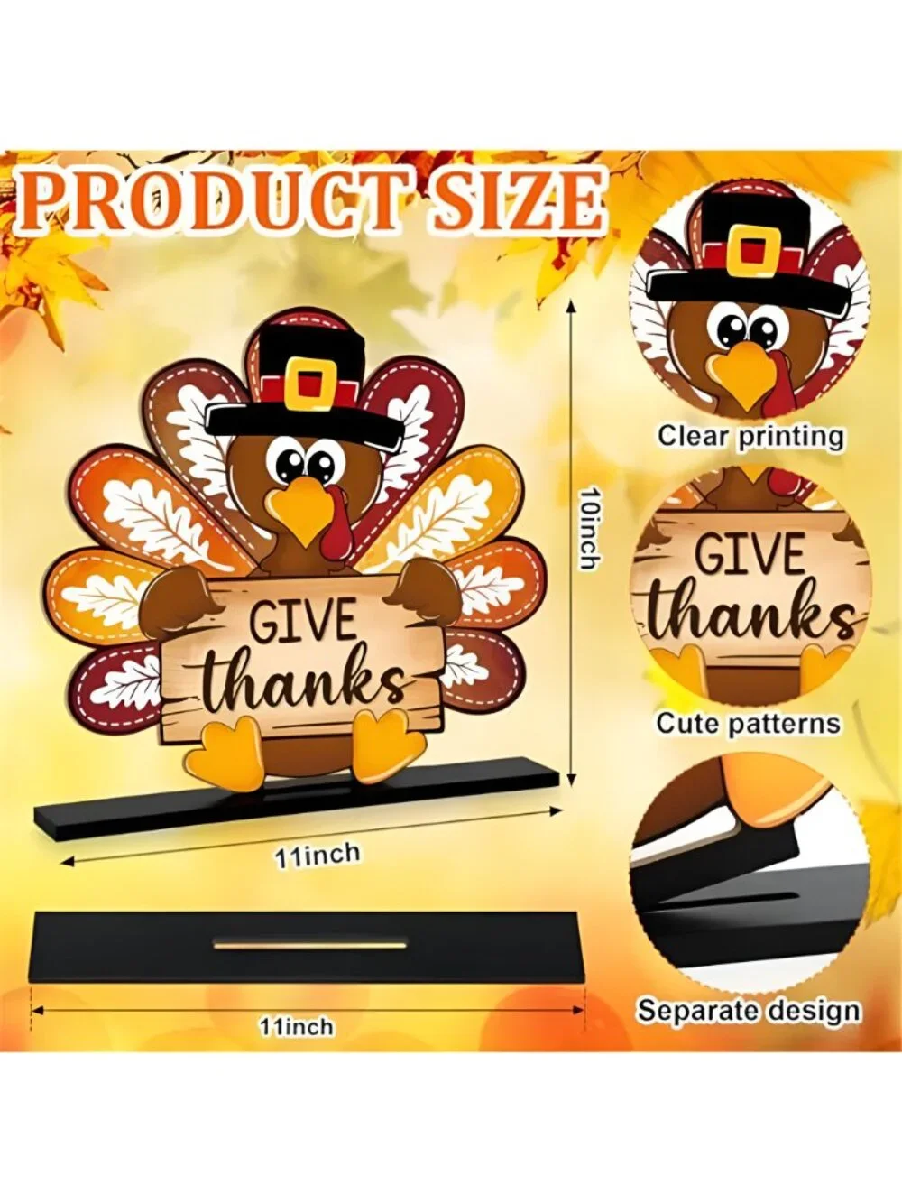 Thanksgiving Decorations Wooden Turkey Table Sign Fall Pumpkin Autumn Table